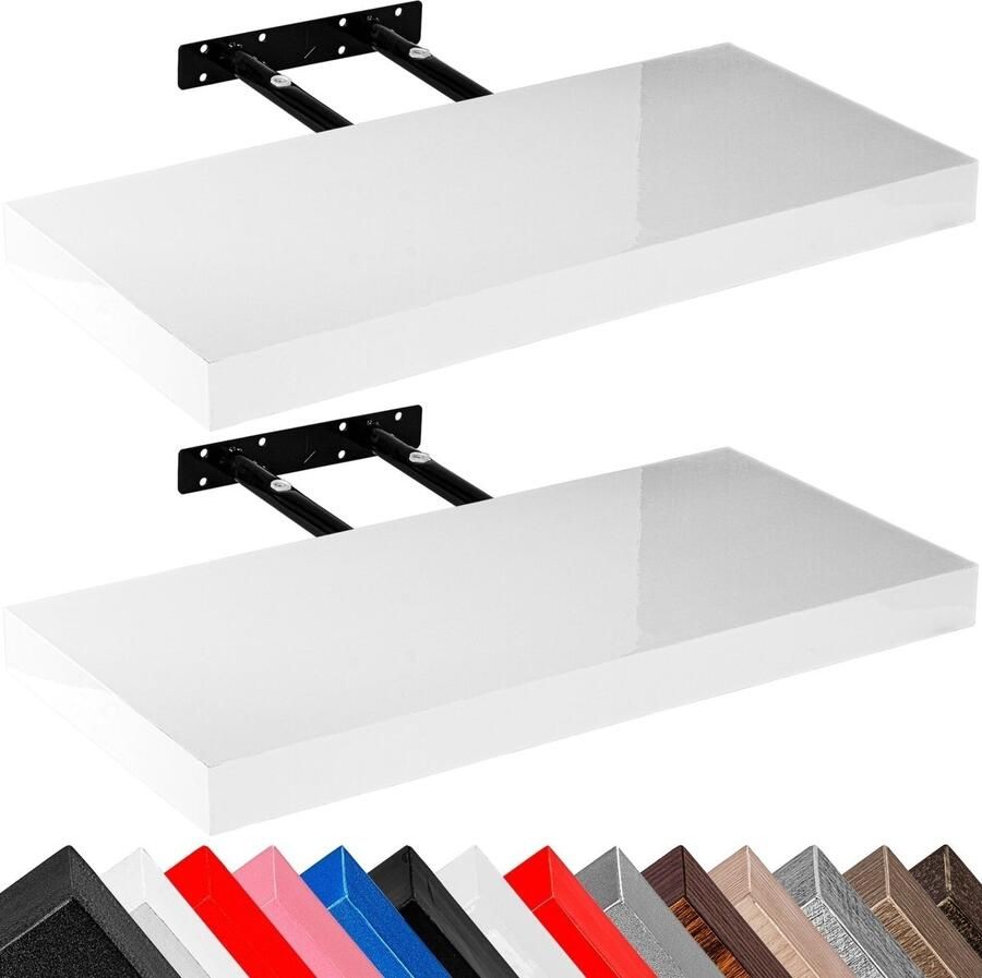 Stilista Wandplanken Zwevend Set van 2 Wandplank MDF 70 x 23 5 x 3 8 cm Hoogglans Wit