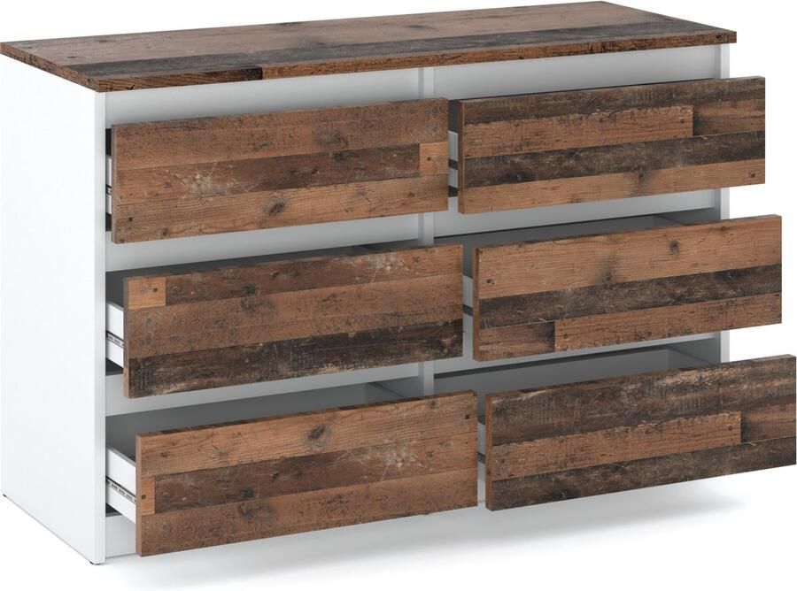 Stiv-Meble AZ Home Ladekast 6 Laden HUGO 100 cm Wit-Old Wood 6 Laden Woonkamer Commode Slaapkamer