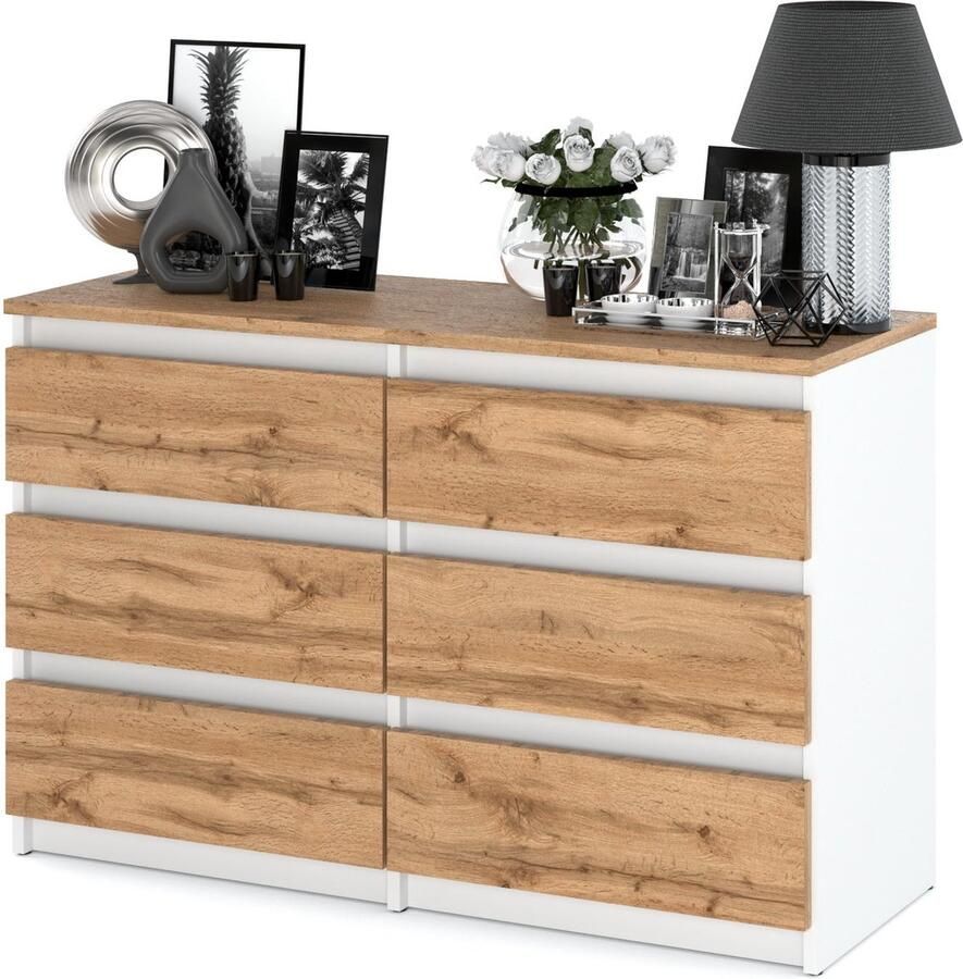 Stiv-Meble AZ Home Ladekast 6 Laden HUGO 100cm Wit Mat Eiken Wotan