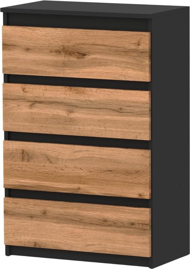 Stiv-Meble COMMODE ZWARTE EIKEN WOTAN 60CM RUIME TV-KAST 4 LADEN LOFT