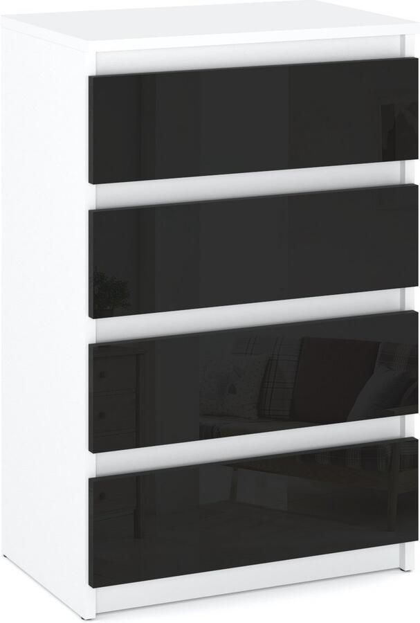 Stiv-Meble Ladekast Wit Zwart Hoogglans met 4 Laden 60 CM TV-kast Woonkamer Slaapkamer