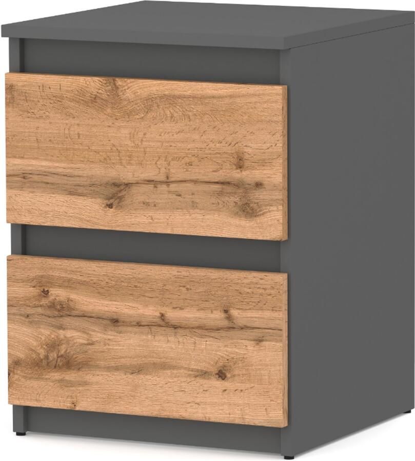 Stiv-Meble LOFT NACHTKASTJE 40 CM MAT GRIJS EIKEN WOTAN GROOT NACHTKASTJE VOOR SLAAPKAMER