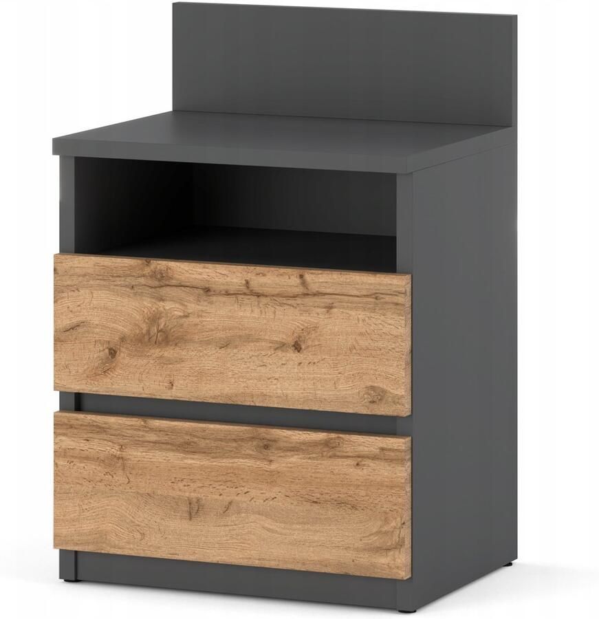 Stiv-Meble Nachtkastje 40CM Grijs Eiken Wotan 2 Laden Plank Voor Slaapkamer