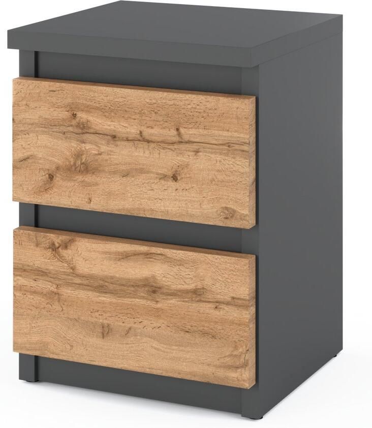 Stiv-Meble NACHTKASTJE GRIJS EIKEN WOTAN 30 CM 2 LADEN TV-TAFEL VOOR LOFT SLAAPKAMER