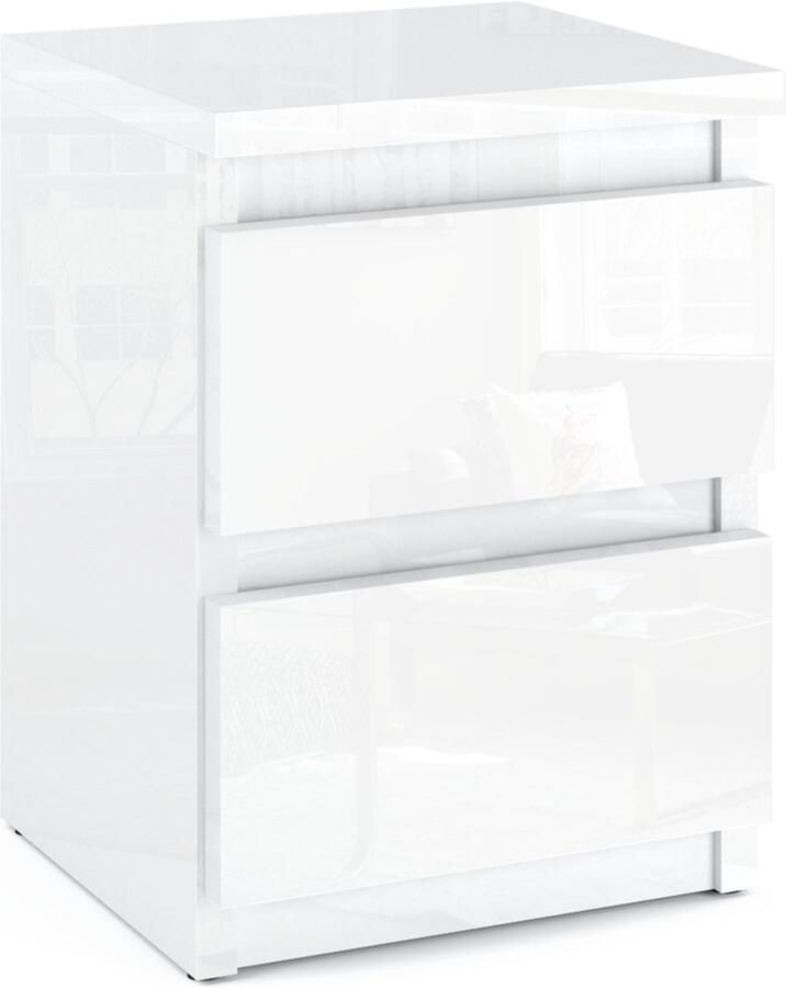 Stiv-Meble Nachtkastje Hoogglans Wit 30 CM 2 Laden Nachtkastje Slaapkamermeubels