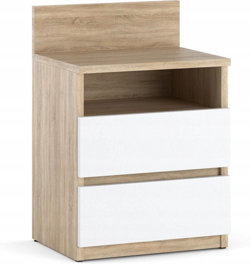 Stiv-Meble Nachtkastje Sonoma Eiken Wit 40CM 2S Plank Slaapkamermeubels
