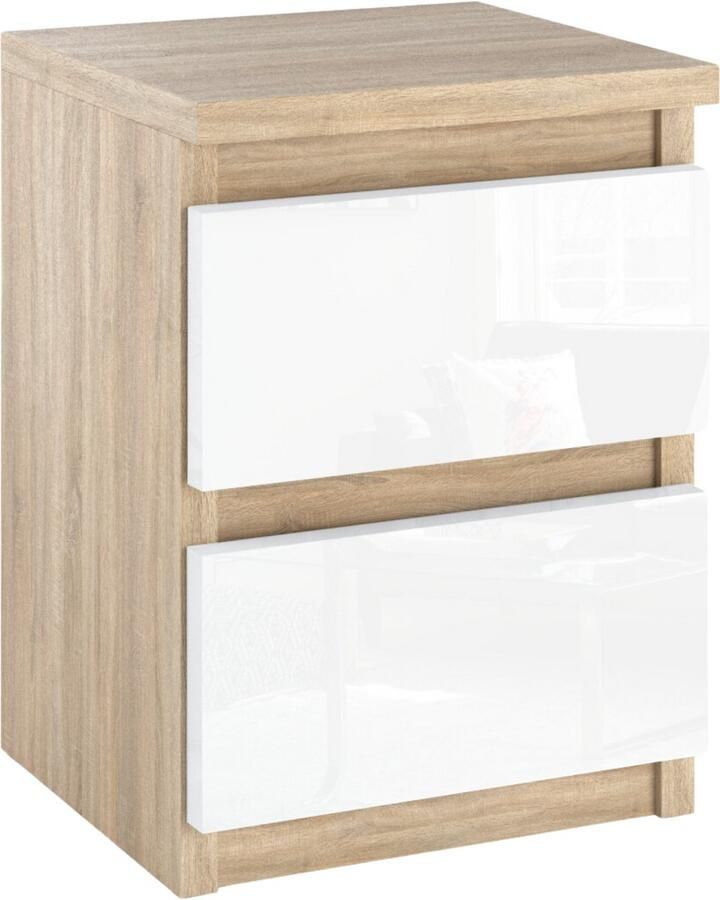 Stiv-Meble NACHTKASTJE SONOMA EIKEN WIT GLANS 30CM 2 LADEN TV-TAFEL VOOR SLAAPKAMER