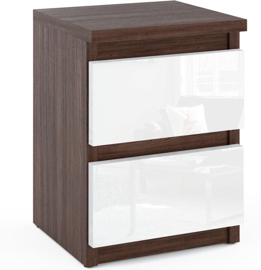 Stiv-Meble Nachtkastje Wenge Eiken Wit Glans 30 CM Nachtkastje Nakastlik Slaapkamer