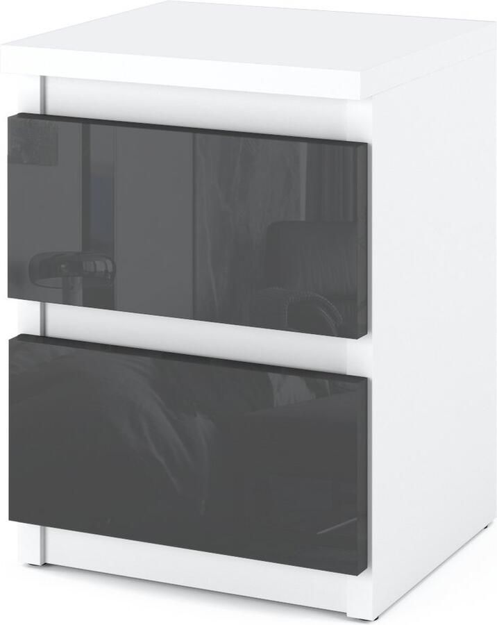 Stiv-Meble Nachtkastje Wit Grijs Glans 30 CM 2S Nachtkastje Slaapkamermeubel