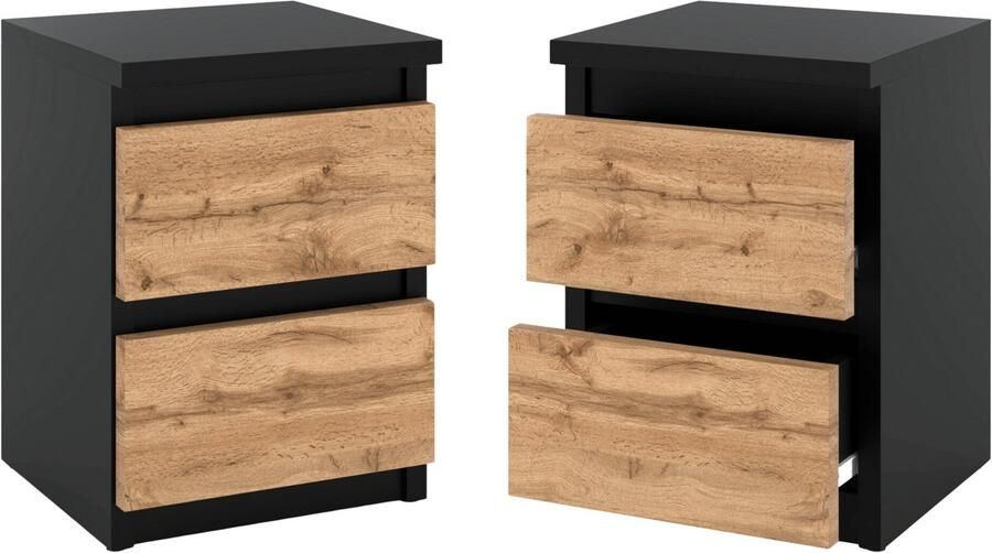 Stiv-Meble NACHTKASTJE ZWART EIKEN WOTAN 30 CM 2 LADEN TV-TAFEL VOOR LOFT SLAAPKAMER