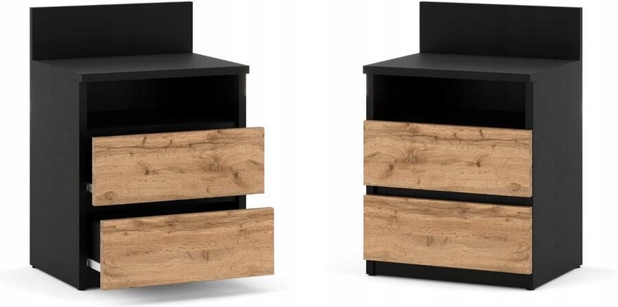 Stiv-Meble Nachtkastje Zwart Eiken Wotan 40CM 2S Plank Slaapkamermeubels