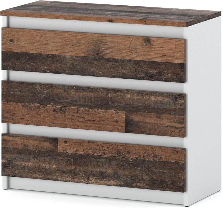 Stiv-Meble Witte ladekast 80 CM 3 S TV-kast Vintage Woonkamermeubel Oud