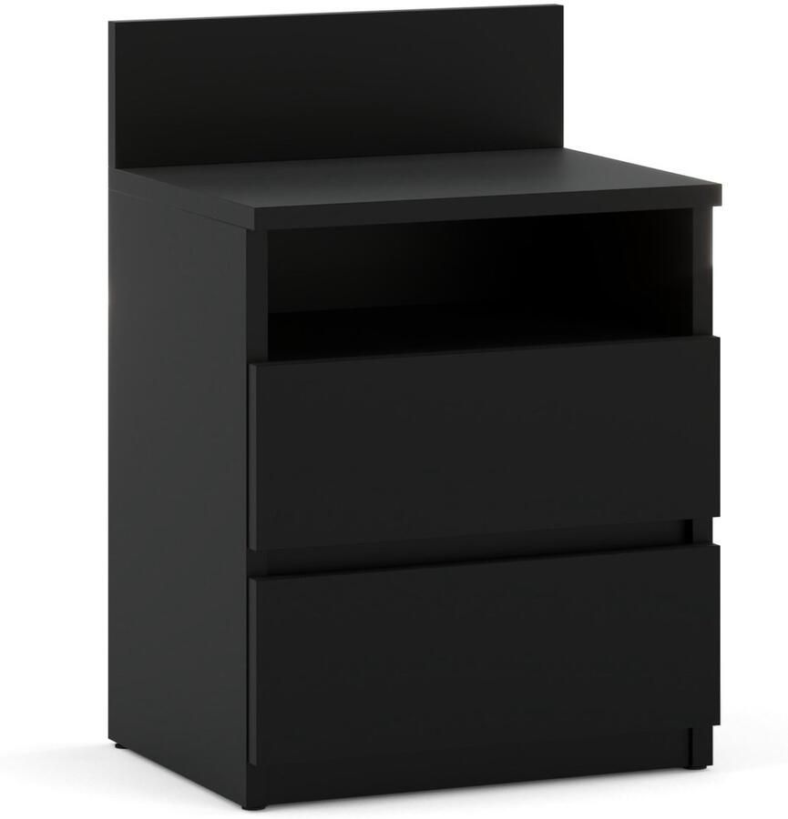 Stiv-Meble Zwarte nachtkastje 40cm 2 lades plank slaapkamermeubels