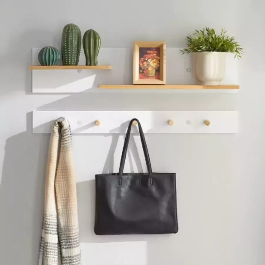 St meubels Simple Trade Wandkast Hangende plank 2-delig Woonkamer MDF Wit lichtbruin 90x20 cm