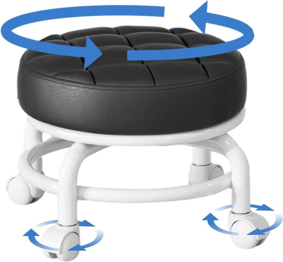 Stoel Kleine Lage (24cm Hoogte) Draaibare 360° Verstelbare Kruk Rollende Zwenkkruk met Wielen en Voetensteun - Foto 2