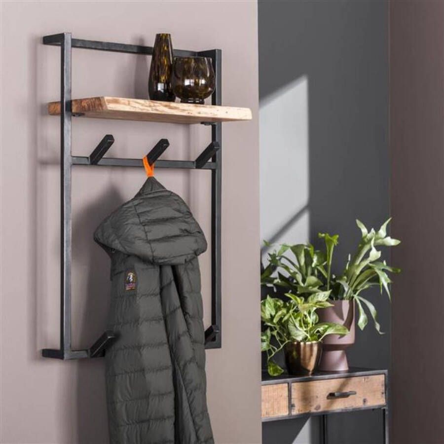 Stoerlights Kapstok Air Solid hoog 6 haken Massief acacia naturel Zwart
