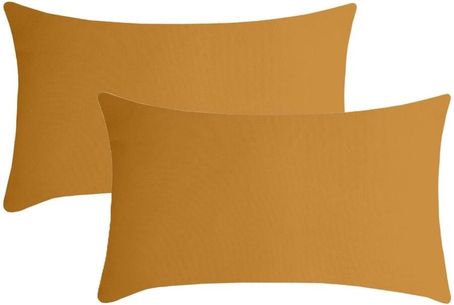 Stof Textile sierkussen Nelson 2x okergeel 30 x 50 cm bank kussens zitkussens binnen buiten polyester