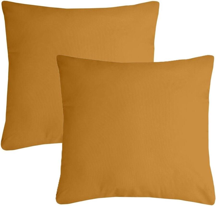 Stof Textile sierkussen Nelson 2x okergeel 40 x 40 cm bank kussens zitkussens binnen buiten polyester