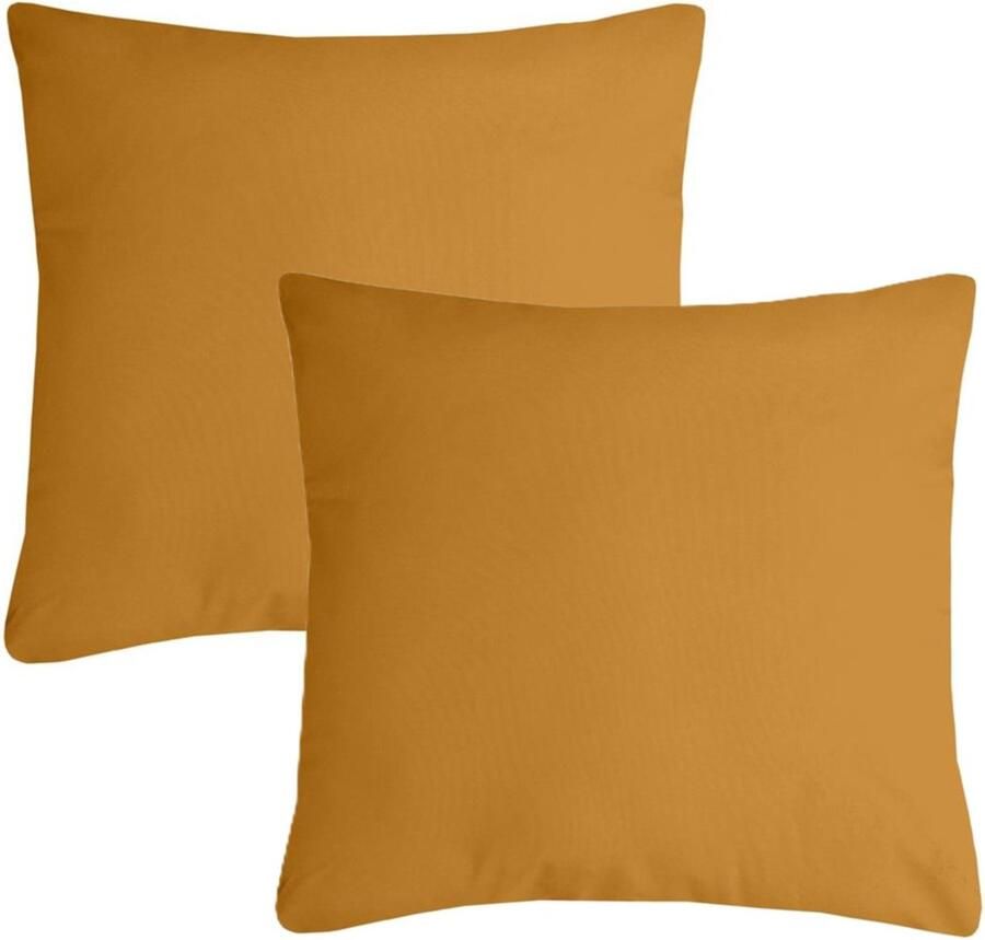 Stof Textile sierkussen Nelson 2x okergeel 60 x 60 cm bank kussens zitkussens binnen buiten polyester