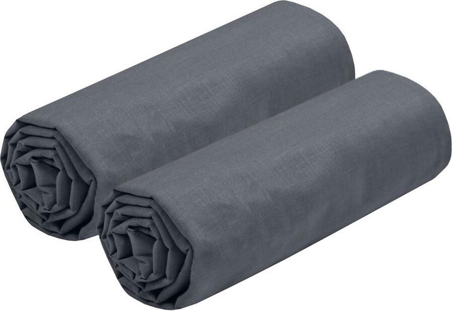 Stof Textiles Hoeslaken Eden 2x twijfelaar 140 x 190 200 cm donkergrijs hotelkwaliteit ademend katoen 30 cm matrasdikte