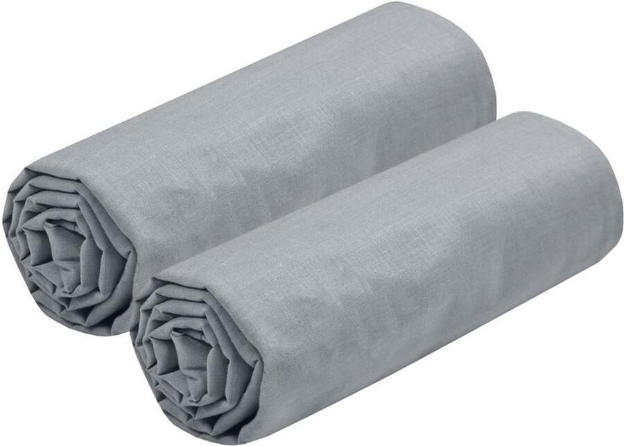 Stof Textiles Hoeslaken Eden 2x twijfelaar 140 x 190 200 cm lichtgrijs hotelkwaliteit ademend katoen 30 cm matrasdikte