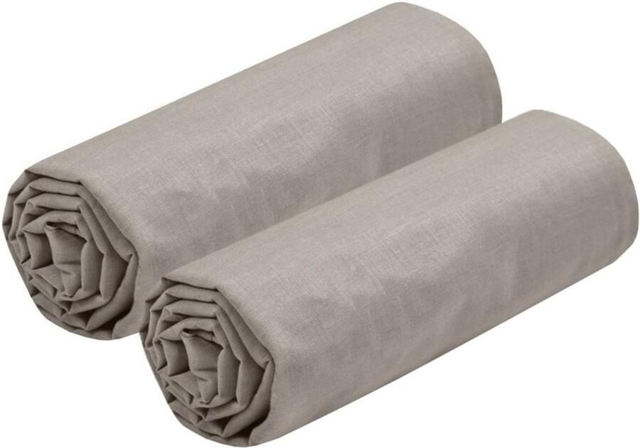 Stof Textiles Hoeslaken Eden 2x twijfelaar 140 x 190 200 cm taupe hotelkwaliteit ademend katoen 30 cm matrasdikte