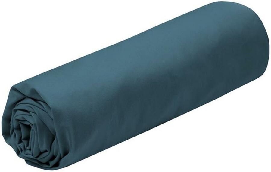 Stof Textiles Hoeslaken Elysee twijfelaar 140 x 200 cm donkerblauw premium kwaliteit percal katoen 30 cm matrasdikte