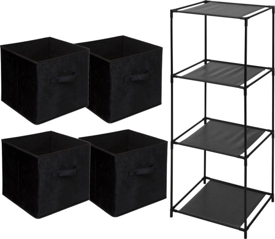 Bathroom Solutions Storage Solutions Opbergrek Smartrack met 4x mandjes stof zwart 34 x 104 cm Opbergkastjes