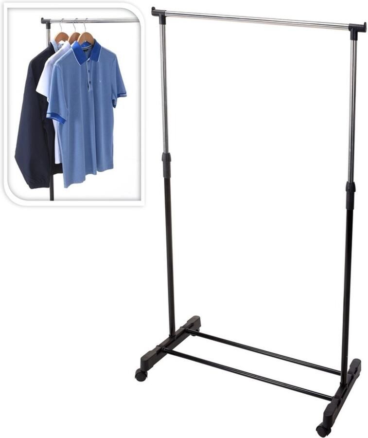 Storage solutions Mobiel kledingrek op wielen zwart metaal kunststof 160 cm