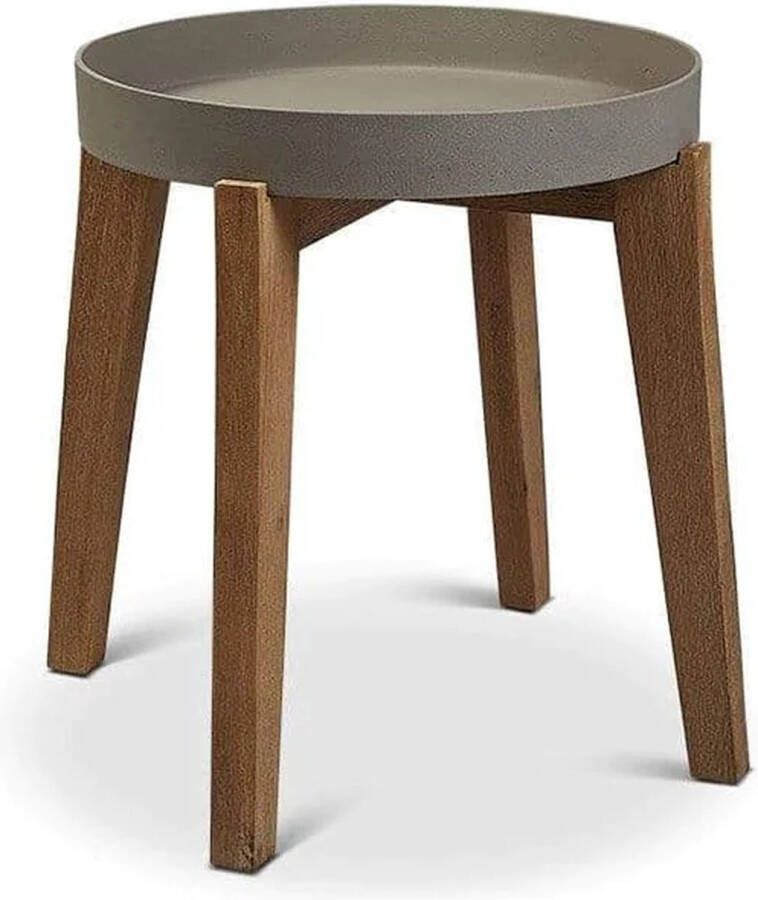 Storm Bijzettafel rond Anco sandstone S lichtgrijs met acacia houten poten B 51 x D 51 x H 45 voor binnen en buiten met zelf te boren Afwateringsgat Bloempotten Plantenbak Plantenpot Tuinbalkon Vierkante meter tuin Plantentafel