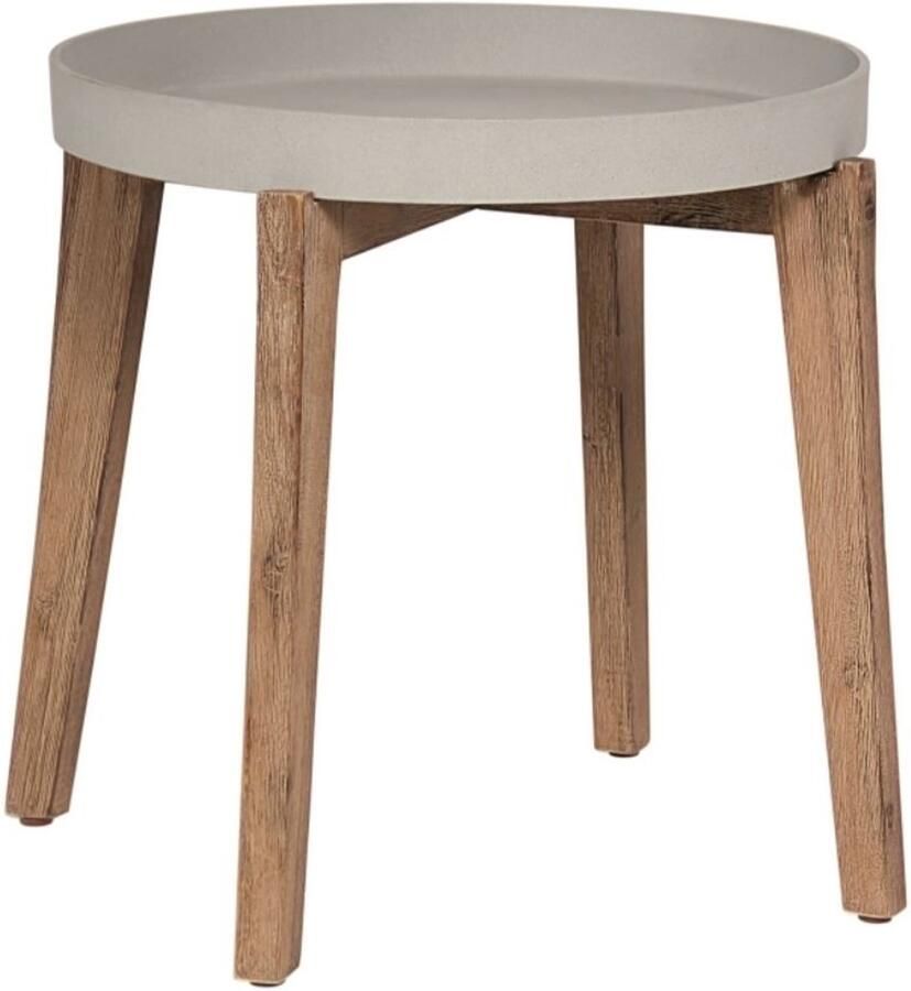 Storm Ronde Sandstone bijzettafel op Acacia Houten Poot – Natuurlijk Cement – 61x61x50 cm