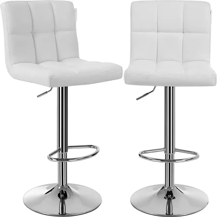 Meubel Gigant barkruk Stoelen Kruk Set van 2 Met rugleuning Gewatteerde zitting Wit - Foto 2