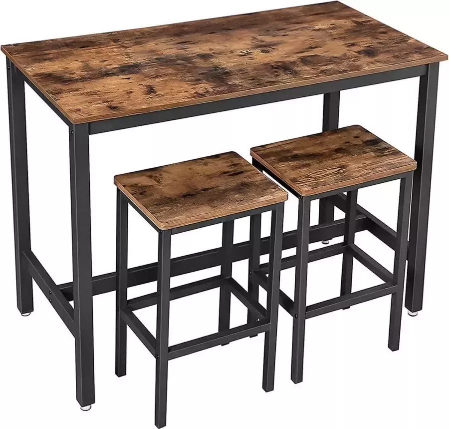 STRAK Meubelen Bartafel Met 2 barkrukken Hoge tafel 120 x 60 x 90 cm Vintage bruin zwart