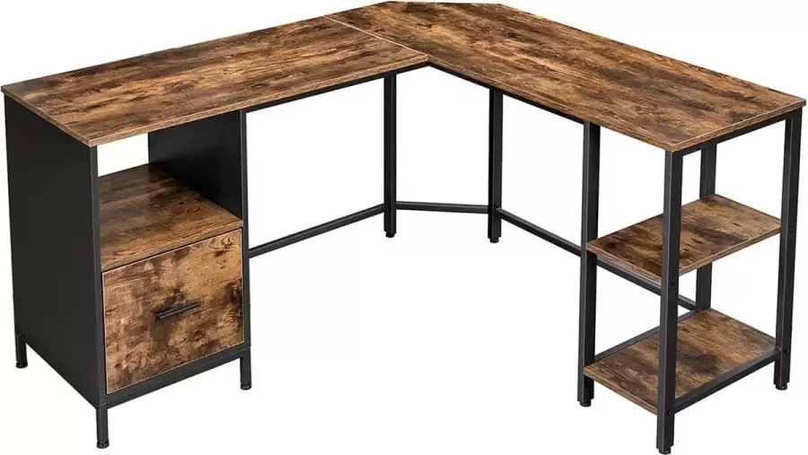 STRAK Meubelen Bureau Kantoorbureau L vorm Computer bureau Met kast Vintage Bruin Zwart