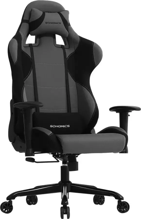 STRAK Meubelen Bureaustoel Gamingstoel Computerstoel Met hoge rugleuning Gevoerde zitkussen Zwart Grijs
