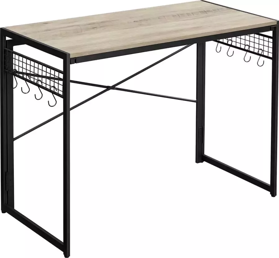 STRAK Meubelen Computer tafel Bureau Met 8 haken Werkstation Metalen frame Licht bruin