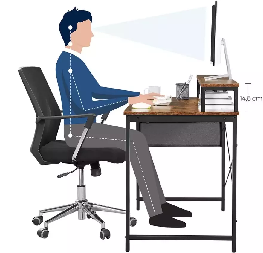 STRAK Meubelen Computerbureau Bureau kantoorbureau Computertafel Verstelbare poten Bruinzwart