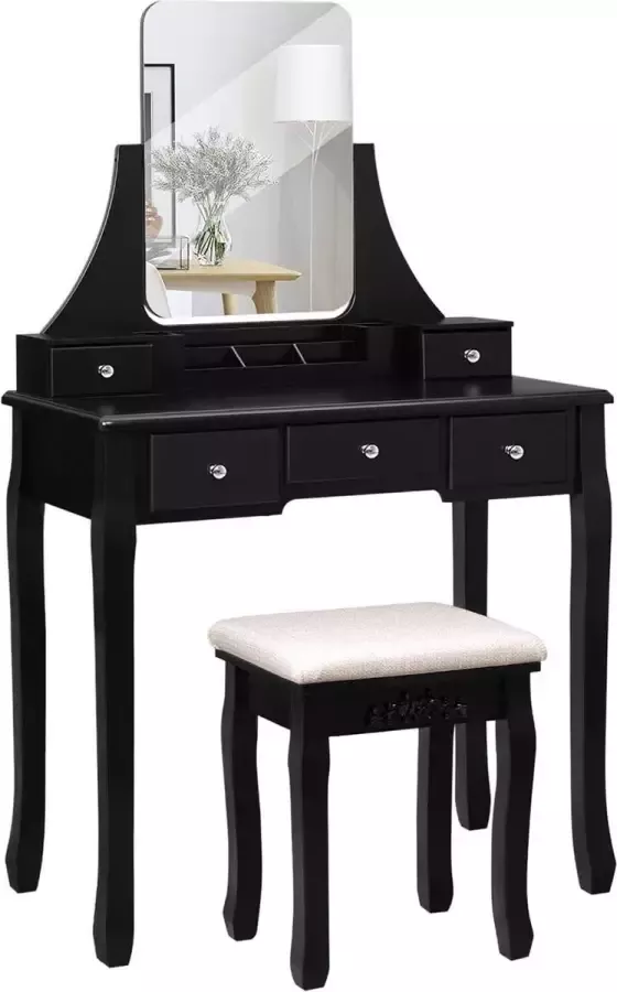 Meubel Gigant Make Up Tafel Kaptafel Cosmetica Tafel Met spiegel Met lades Zwart