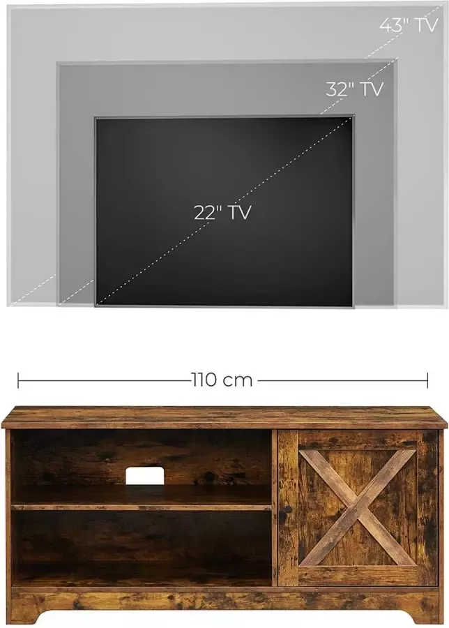 Meubel Gigant Tv-meubel Tv-plank Salontafel 2 open vakken Landelijke stijl Bruin