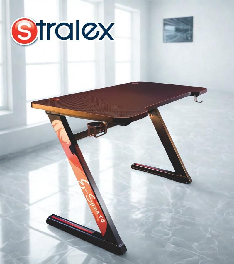Stralex Z‑vorm Gamingbureau 120x60x75cm Bekerhouder + Headset‑haak Gaming Bureau met Cuphouder en Headsetmount Strak Design met Ergonomisch Tafelblad Stevige basis - Foto 2
