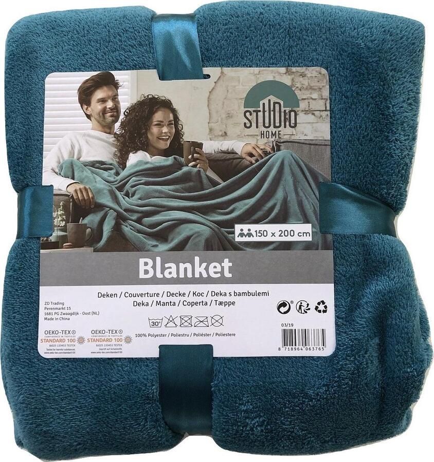 Studio Home Fleece deken Bankdeken Plaid Super zacht 2 persoons Plaid voor Bank Bed of Woonkamer Decoratie Dekens Plaids Deken Dekentje pluisvrij wasbaar 150 x 200 cm Azuurblauw