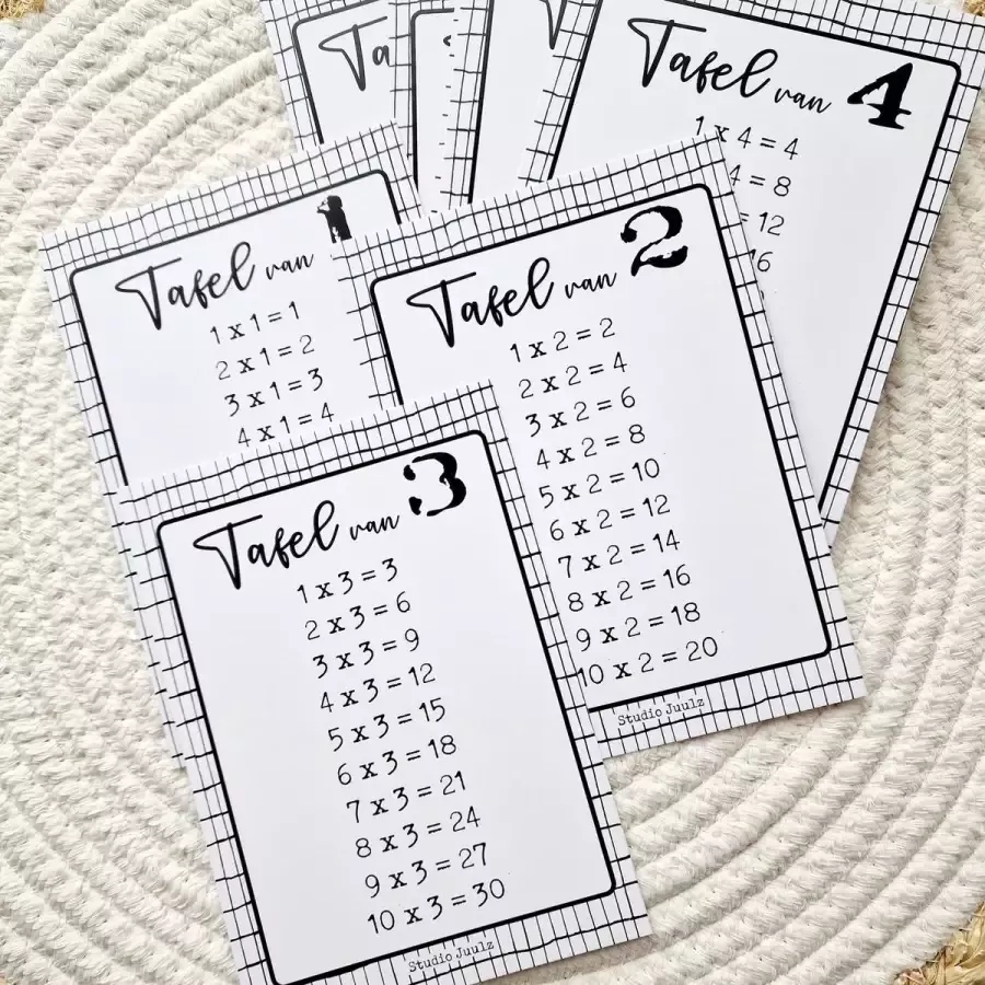 Studio Juulz A6 Rekentafels kaarten Tafelkaarten Tafel van 1 t m 12 leren rekenen tafels oefenen in de auto A6 kaarten set van 12 stuks tafels leren kinderen vanaf groep 4 vermenigvuldigen keersommen