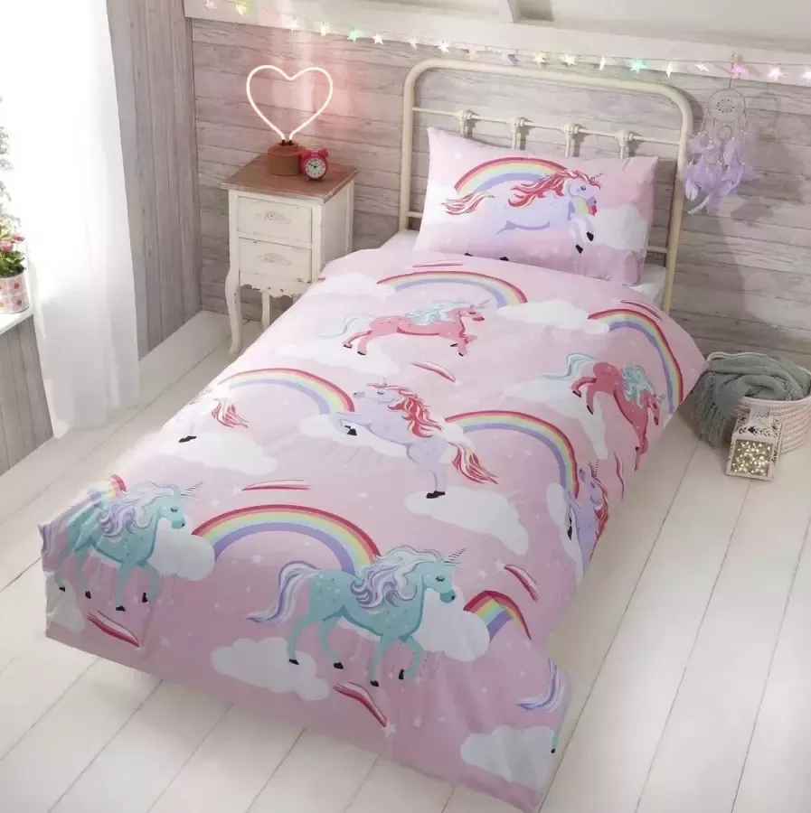 Decoware Eenhoorn Dekbedovertrek 120x150 cm + Kussensloop 40x60 cm Unicorn Print polykatoen Voor Peuterbed - Foto 3