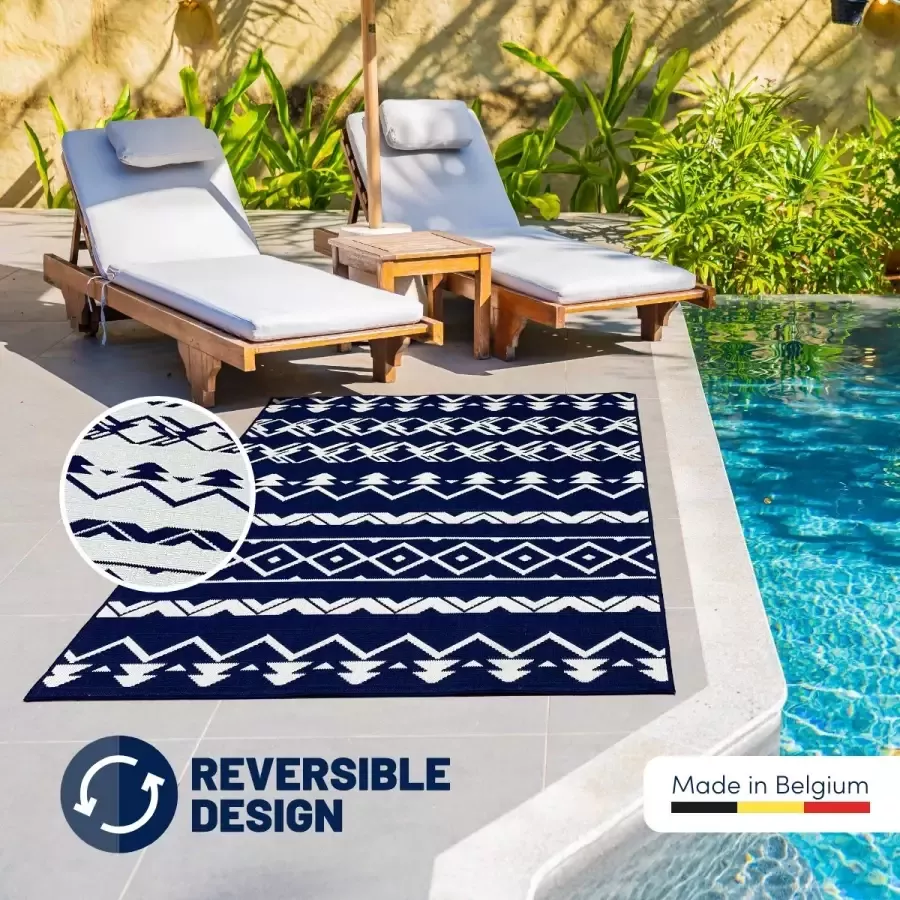 Studio M Luxe Buitenkleed – BOHEMIAN – Dubbelzijdig Vloerkleed Buiten – Buitentapijt 120x160 cm – Donkerblauw – Tuintapijt met Omkeerbaar Design 100% gemaakt in België - Foto 3