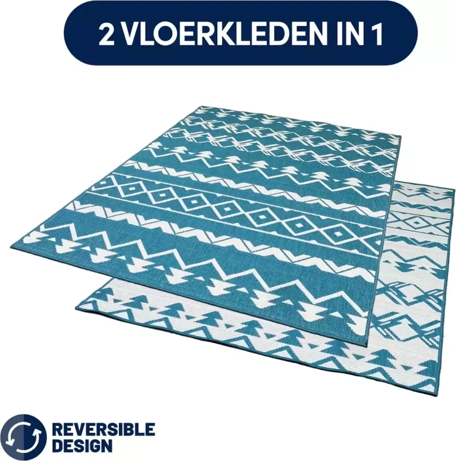 Studio M Luxe Buitenkleed – BOHEMIAN – Dubbelzijdig Vloerkleed Buiten – Buitentapijt 120x160 cm – Turqouise – Tuintapijt met Omkeerbaar Design 100% gemaakt in België