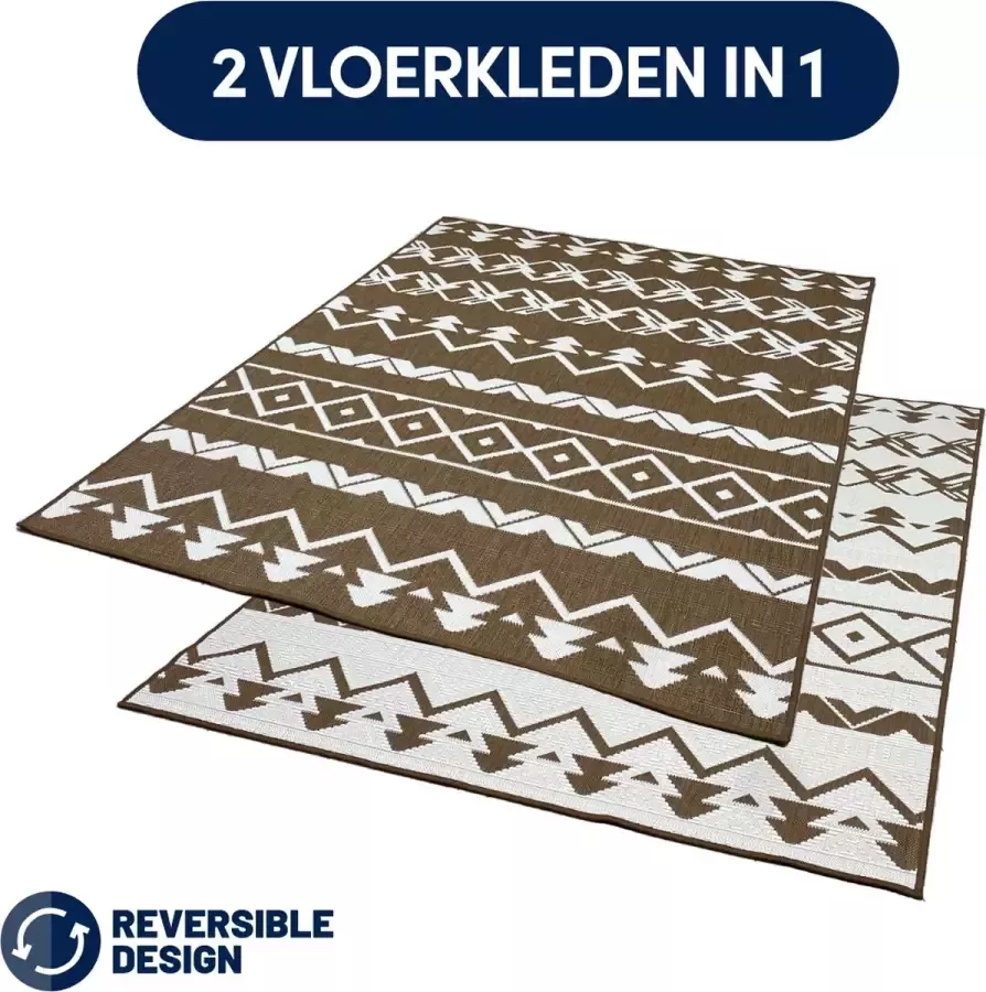 Studio M Luxe Buitenkleed – BOHEMIAN – Dubbelzijdig Vloerkleed Buiten – Buitentapijt 160x220 cm – Beige Bruin – Tuintapijt met Omkeerbaar Design 100% gemaakt in België