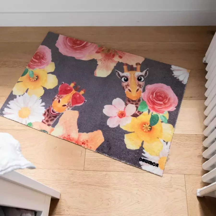 Studio M Vloerkleed NEWMOJI Vloerkleed kinderkamer 60X90 cm Tapijt kinderkamer Kindertapijt Speelkleed Speelmat Vloerkleed Dieren Giraf turquoise roze Voor jongens en meisjes