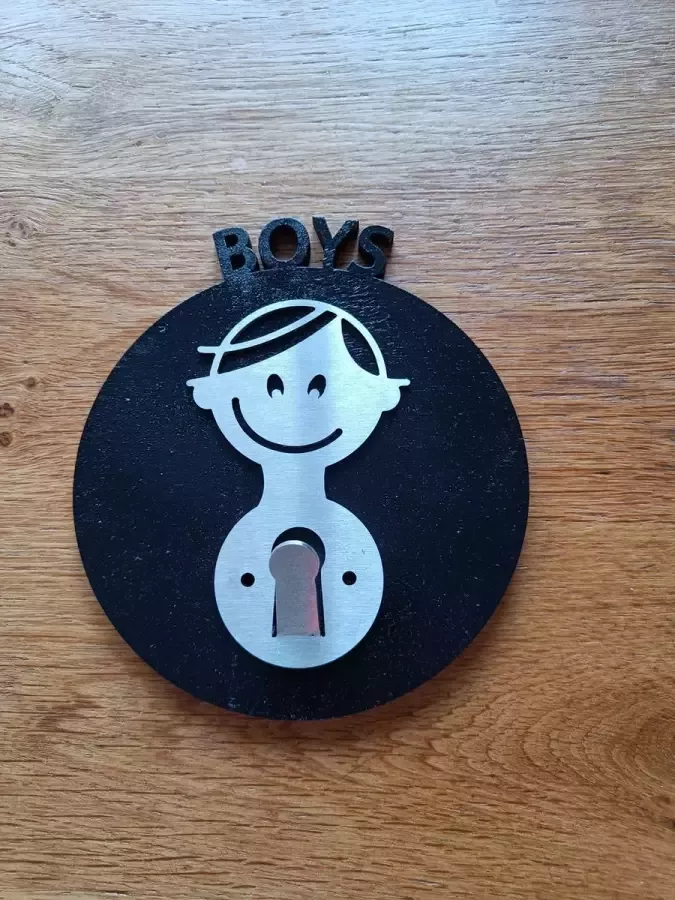 Studio Saar Kinderkapstok 1 Haak- Kapstok met jongen Kapstok met meisje Kapstok hangend Hout Rvs Zwart Wandkapstok Met bevestigingsmateriaal