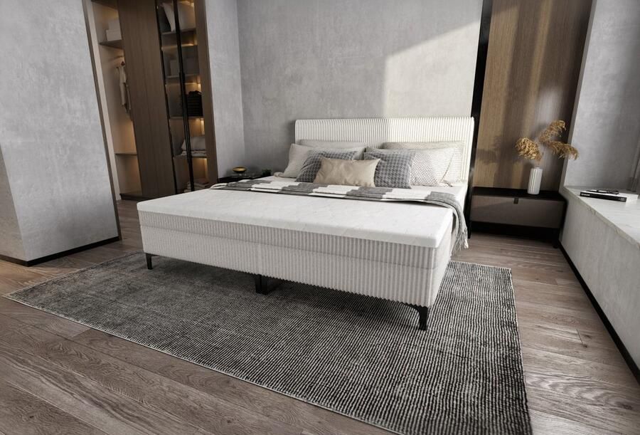 Studio Boxspring Pieter met geïntegreerde topper 180x200cm Cream Rib