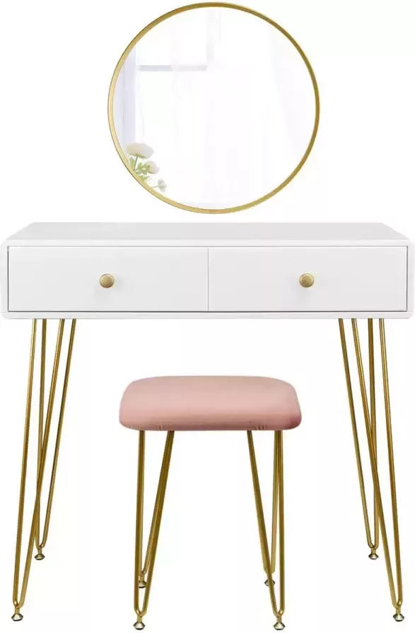 StudioJacquí Studio Jacquí make up tafel Kaptafel met spiegel Dressoir inclusief spiegel met verlichting Kaptafel Dressoir wit Make-up tafel inclusief kruk